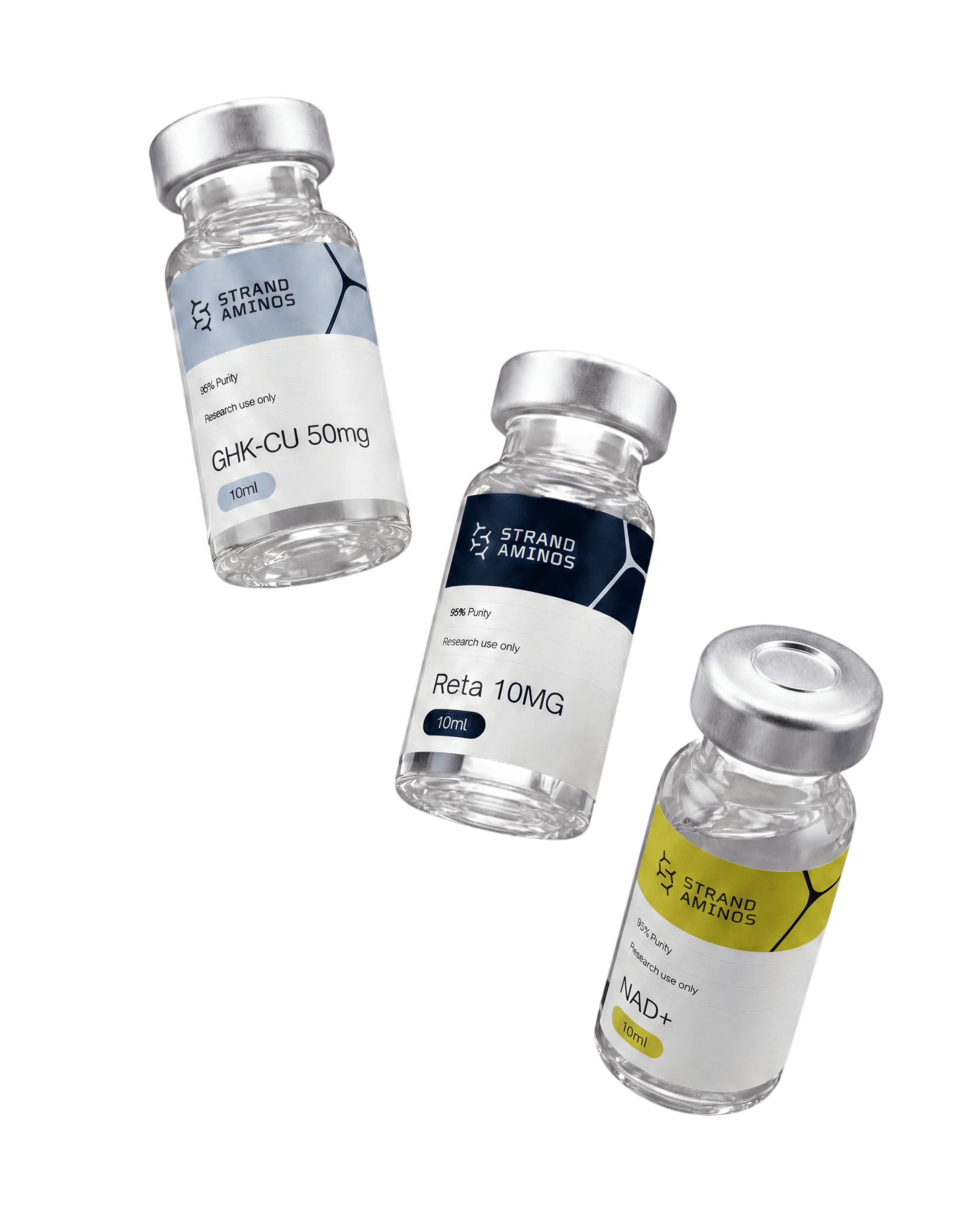 Strand Aminos research vials — GHK-CU, Retatrutide and NAD+ Strand Aminos research vials — GHK-CU, Retatrutide and NAD+